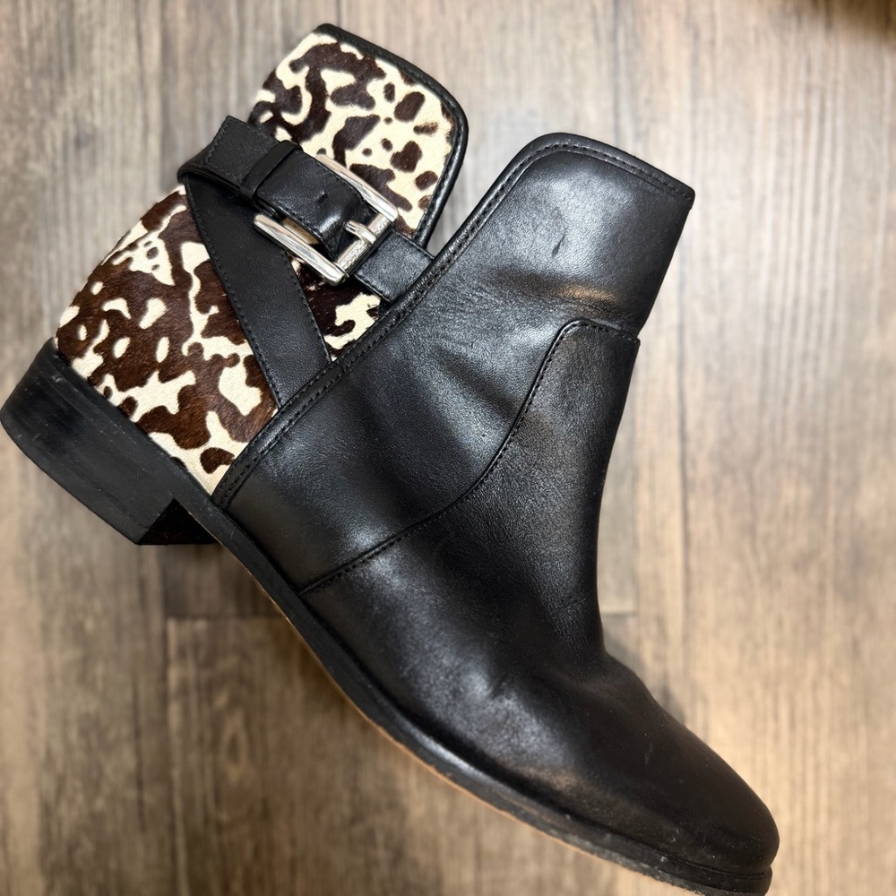 Michael Kors Salem Black Leather Leopard Haircalf Panel Buckle Ankle Booties 6.5 - Picture 5 of 17